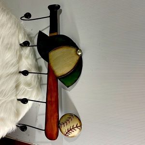 Baseball wall hanging with coat Hooks